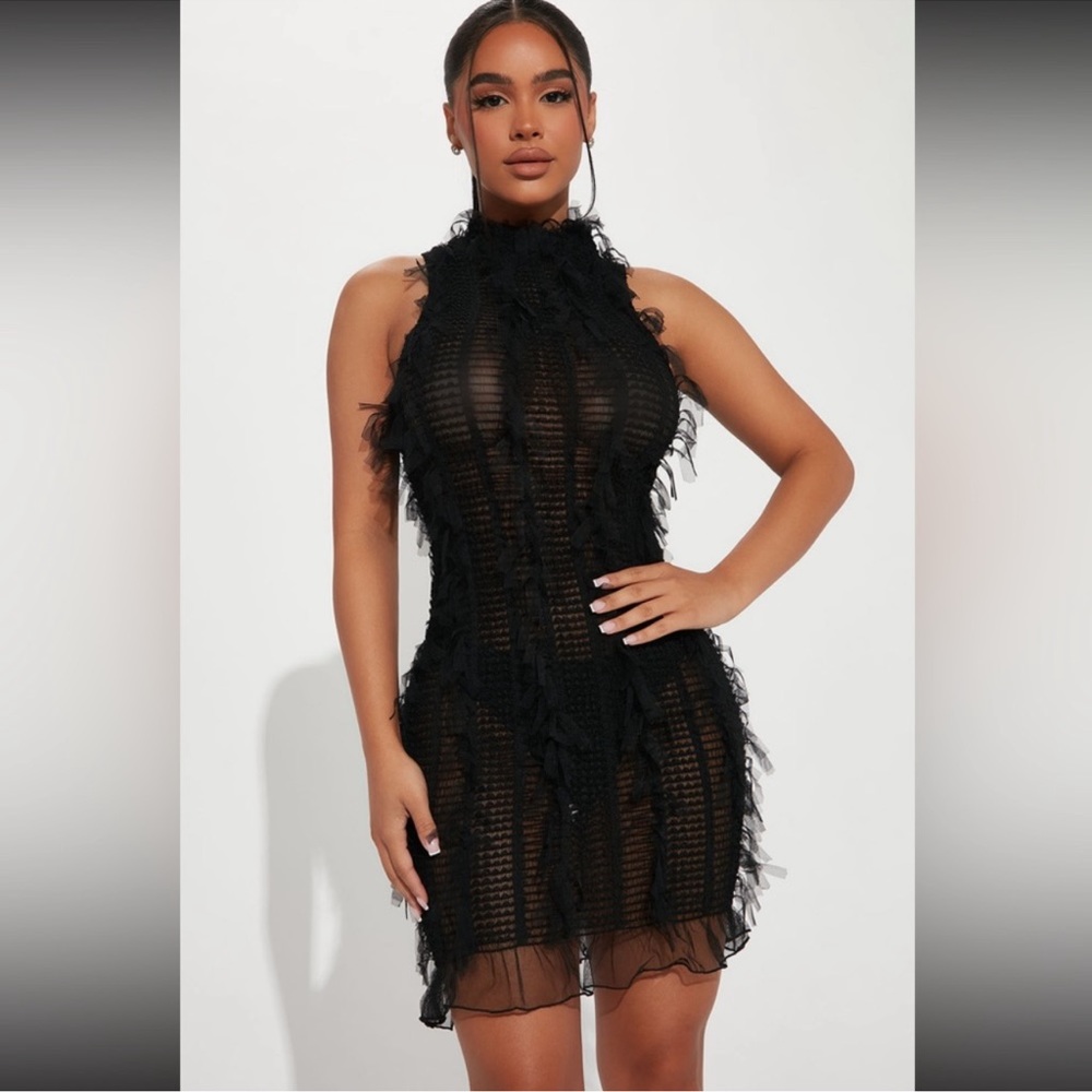 Black Mesh Mini Dress